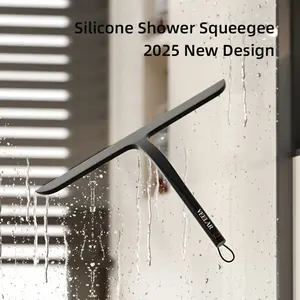 PrimPick New silicone shower wiper with hook - heavy-duty black bathroom cleaning tool, scratch-free glass and window wiper, space-saving design suitable for shower doors, bathtubs, mirrors - Durable silicone structure, bathroom wiper for showers