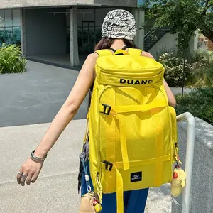 Outdoor Hiking Large Capacity Backpack Yellow Travel Bag For Men Women Adjustable Strap Laptop Compartment Trolley Sleeve Water-Resistant Nylon Material Street Style for School Outdoor Travel Vacation and Going Out Hand Wash Only