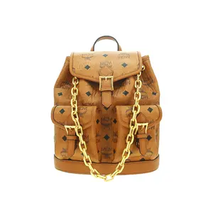 MCM Aren Mini Backpack for Women in Brown with Gold-Tone Brass Hardware and Mixed Leather