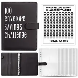 100 Envelopes Budget Savings Challenge Binder, A5 Money Saver Book with Cash Envelopes and Numbers, 100 Days Funny Saving $5,050, Pink Black