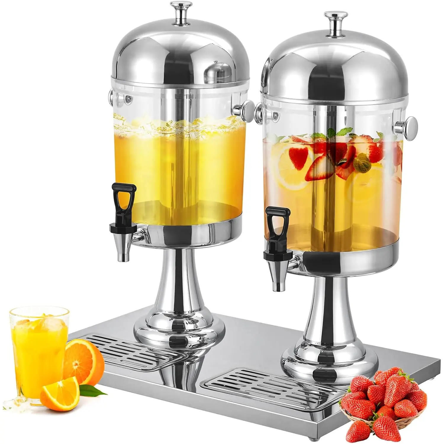 Double-Headed Drink Dispensers with Ice Core, Includes Stand, Anti-Leak Spigot & Drip Tray, Commercial Beverage Dispenser Stainless Steel for Parties & Events