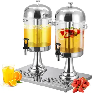 Double-Headed Drink Dispensers with Ice Core, Includes Stand, Anti-Leak Spigot & Drip Tray, Commercial Beverage Dispenser Stainless Steel for Parties & Events