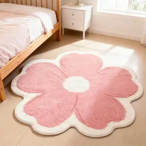 Flower Shaped Irregular Plush Rug, Floral Washable Rug, Korean Simple Fresh Girl Room Mat, Bedroom Bedside Dressing Table Rug, Soft Comfortable Foot Pad, Floral Rugs