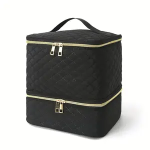 Double Layer Nail Polish Organizer Makeup Box, Portable Large Capacity Travel Case, Zipper, Durable and Lightweight