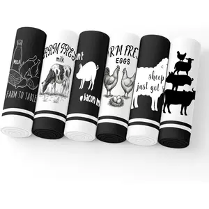 6 PCS Farmhouse Hand Towels – Cow & Chicken Kitchen Towels Set, Black & White Decorative Dish Towels