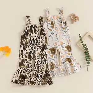 Toddler Baby Girl Cowgirl Outfit Cow Print Overalls Bell Bottom Jumpsuit Suspender Romper Pants Western Clothes