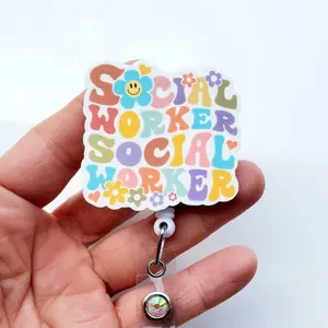 Social Worker Rainbow Badge Reel, SW Badge Holder, Retractable ID Reel, Social Worker Appreciation Gift DLC
