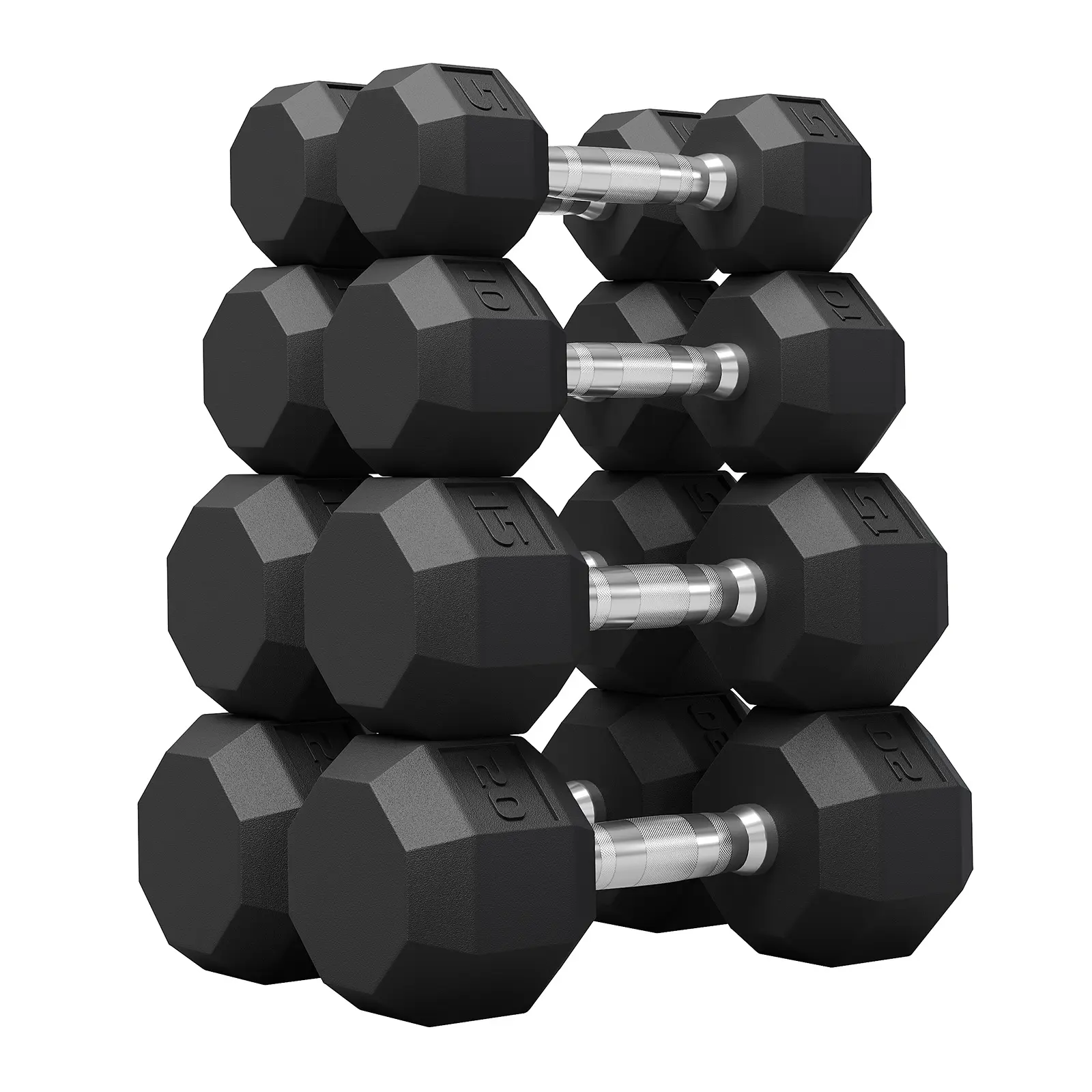 PVC Encased Hex Dumbbell Set with Steel Handles, 100 Lbs Total with 5, 10, 15 & 20 Lb Pairs, Non-Rolling Free Weights for Unisex Strength Training and Weight Lifting, Strength Training Equipment, Hex Shape, 10Lb, 5Lb