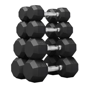PVC Encased HEX Dumbbell Set, 5-100 Lbs Exercises & Fitness Free Weights Dumbbells Set for Women & Men, Hand Weight for Strength Training, Black