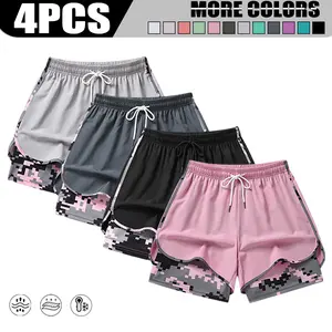 4-piece women’s casual athletic shorts set with built-in lining, drawstring, and elastic waistband — suitable for outdoor sports, fitness, running, and casual wear; women’s shorts, athletic shorts, womenswear