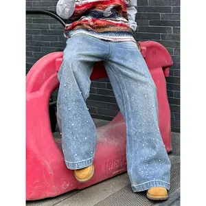 Men's Casual Classic Denim Jeans, Heavy Craft Jeans, Letter Embroidery Rhinestone Design, High Waist Fitted Fashion Comfortable Men's Jeans Pants