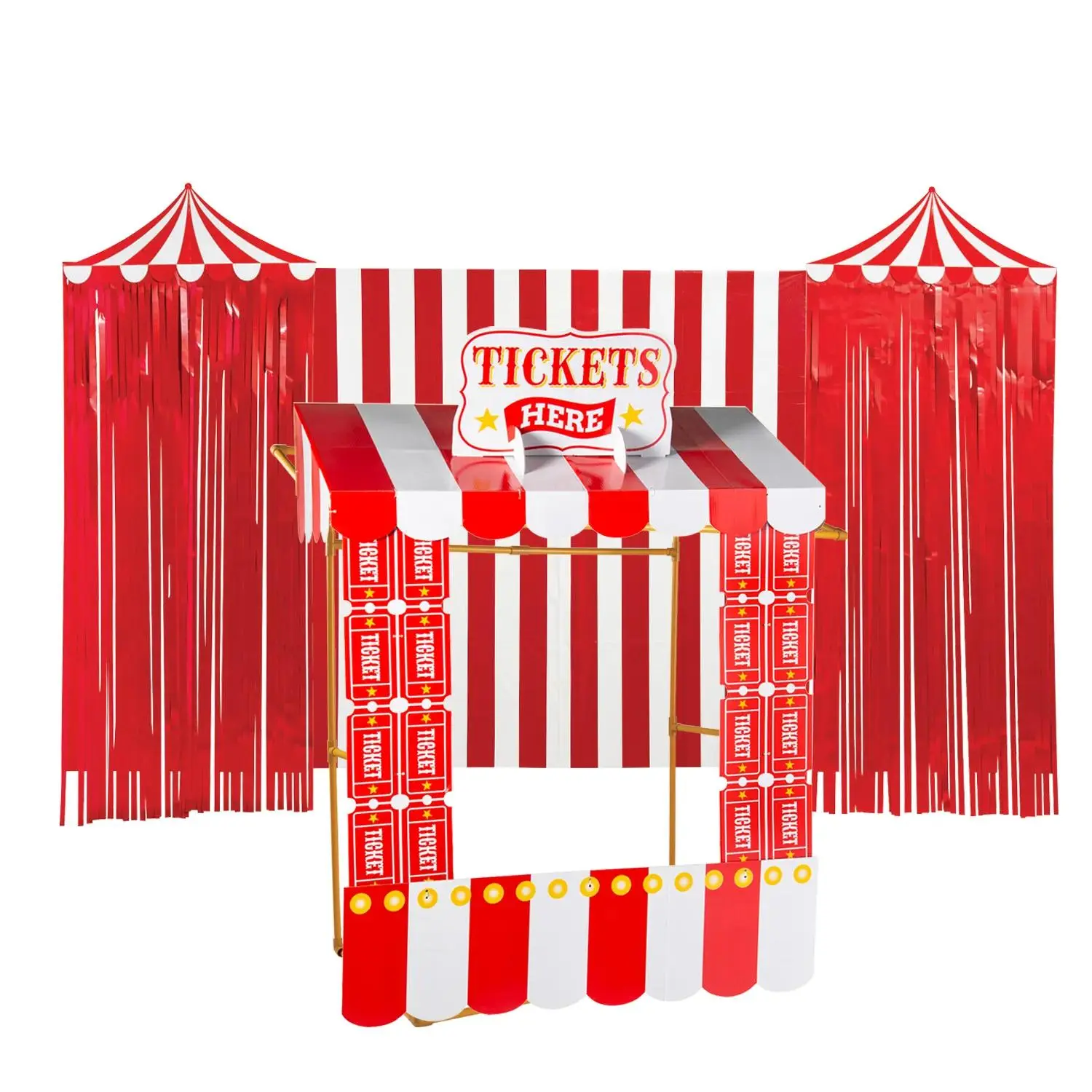 Carnival Circus Big Top Backdrop & Tabletop Hut Decorating Kit – 9 Pcs