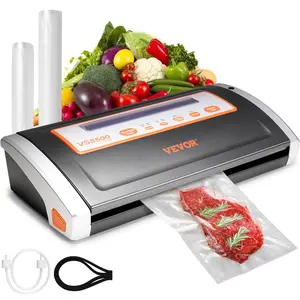 VEVOR Vacuum Sealer Machine, 80Kpa 130W Powerful, Automatic & Manual Air Sealing System with Built-in Cutter, Vacuum Sealed Bag Rolls (2), External Hose for Dry & Moist Food Storage, Father's Day Gift