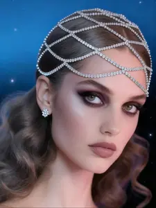 Sexy Exaggerated Women's Head Chain, Mesh Rhinestone Hair Chain, Full Diamond Sparkling Stage Accessory, Fashion Jewelry