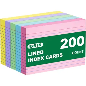 4x6 Index Cards, 200 Count Note Cards 4x6 Ruled Flashcards for Studying, Colored Notecards 4 x 6 Index Card Single-Side Lined Flash Cards for Studying School Office Home, 5 Colors, 5 Pack of 40 Sheets