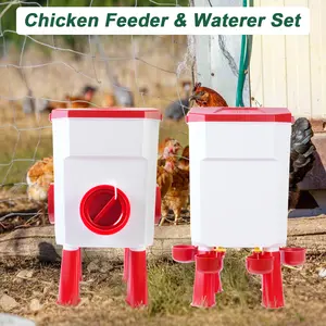 2 Pcs Chicken Feeder & Waterer Set, 26,46LB Feeder And 2.91gal WaterFeeder Red Combination For Poultry And Duckling Care Coop Accessories