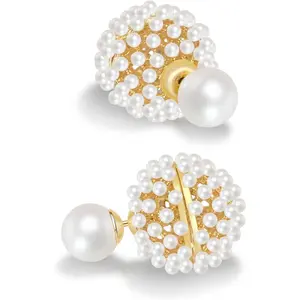 Double Sided Ball Earrings for Women Front and Back Pearl 2 in 1 Stud Earrings