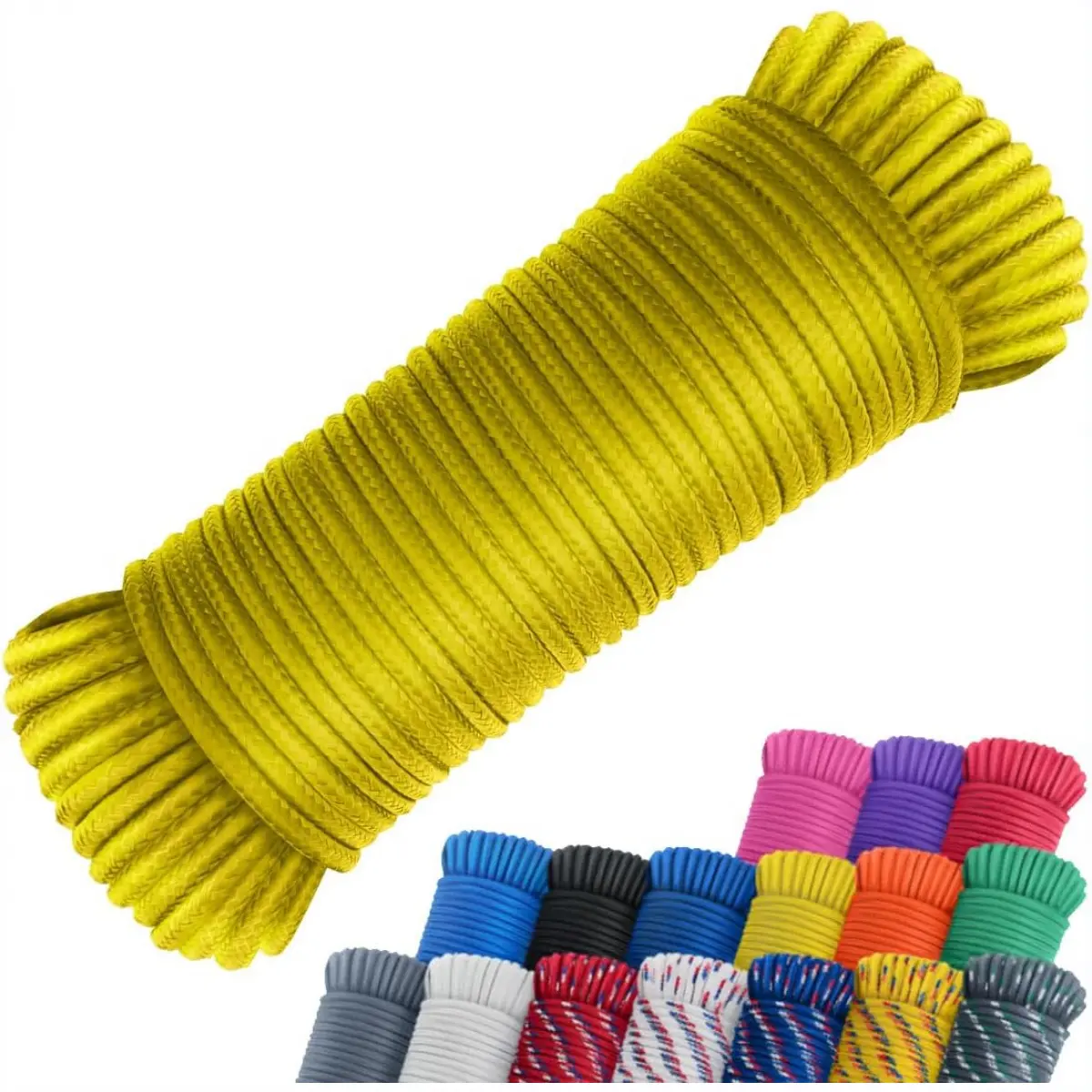 1/4 inch Diamond Braided Polyester Rope - 100ft, Durable, Extremely Lightweight, Easy to Knot, Excellent Maneuverability, Nautical Utility Cord (Comparable to Nylon) for Boating, Crafting, Gold