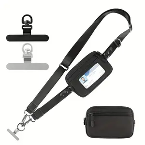 Adjustable Phone Lanyard with Zipper Pouch, Crossbody Phone Strap Hands-Free for iPhone Samsung, Clip On Waistbag for Wallet & Keys, RFID Blocking Security for Travel, Running, Concerts, Shopping for Women/Men