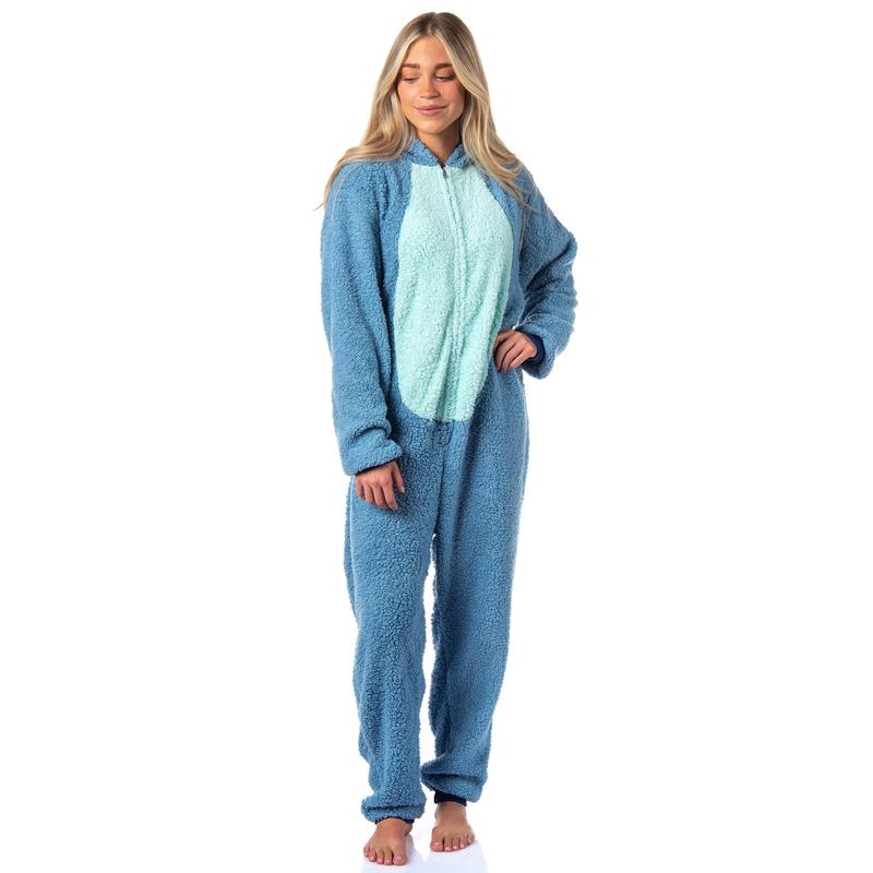 Disney Lilo And Stitch Adult Unisex Stitch Costume Sherpa Fleece One Piece Pajama Union Suit