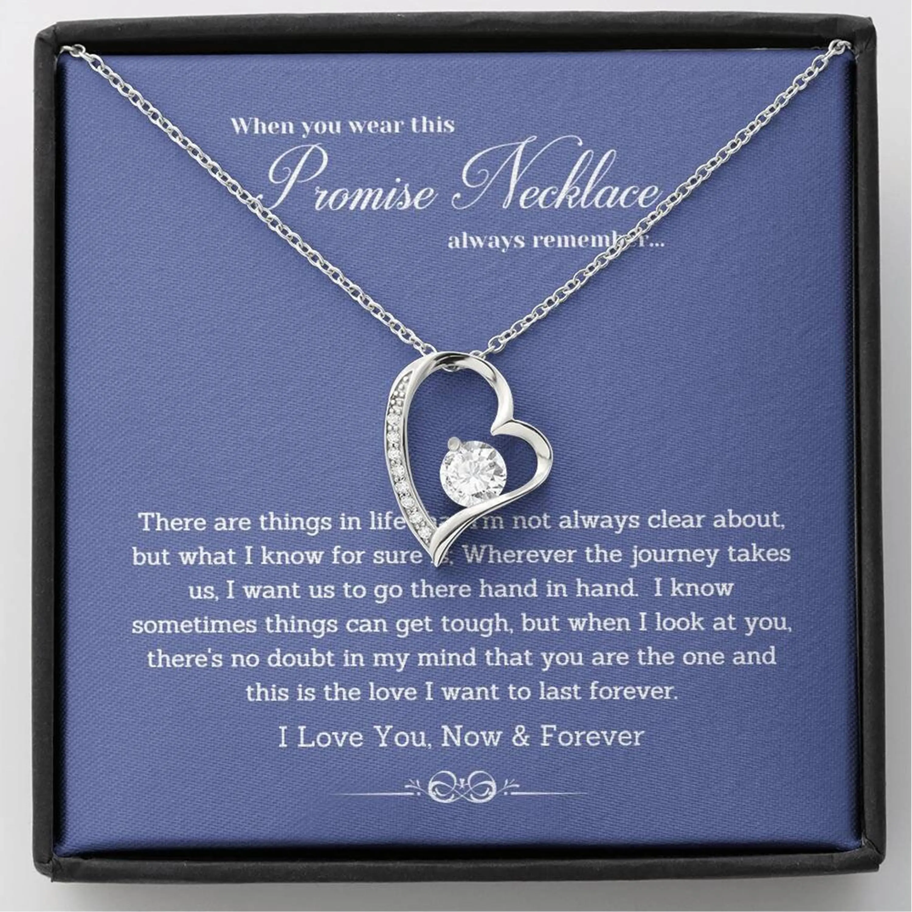 Promise Necklace for Future Wife - Heart Pendant with "I Love You, Now & Forever" Message, Unique Gift Idea for Fiance & Birthday & Anniversary