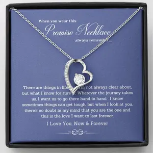 Promise Necklace for Future Wife - Heart Pendant with "I Love You, Now & Forever" Message, Unique Gift Idea for Fiance & Birthday & Anniversary