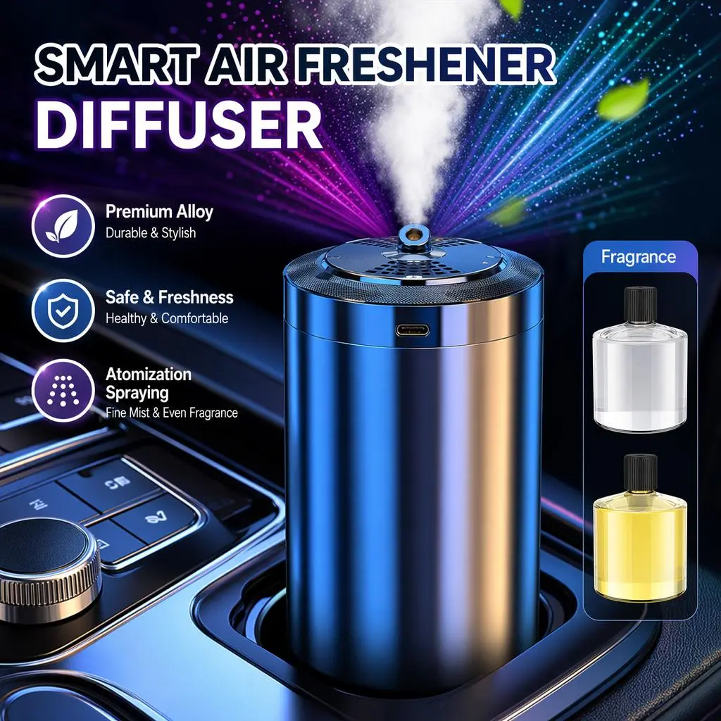 Rechargeable Touch Control Car Mist Diffuser | 5 Adjustable Mist Levels, RGB Star Projection Ambient Light, Long-Lasting Cologne & Ocean Fragrance, Portable Car Air Freshener, Perfect Gift for Women, Girlfriends, Mom & Family
