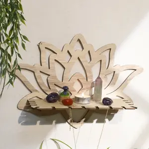 1pc Lotus Flower Wooden Wall Shelf for Crystals and Candles, Boho decorate for Meditation Room Decor, Rustic Hanging Storage Shelf for Plants, Tealight Candle Holder, Home Wall Decor, Wall Mounted Shelf