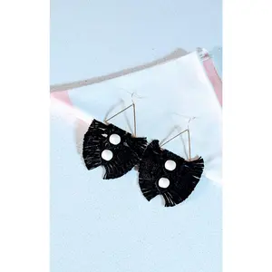 Fringy Macrame Earrings - Black