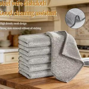 10 Pcs Dishcloths, Double-Sided Thickened Steel Wire Cloths, Steel Wire Balls, Kitchenware, Non-Stick Oil Grid Cleaning Cloths