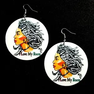 I Love My Roots Medium Statement Dangle Wood Earrings CLEARANCE