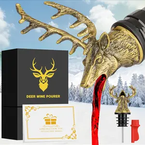 Deer Head Wine Bottle Pourer and Stopper Birthday Gifts Hunting Gifts for Hunters Men Dad Liquor Bottle Pourers Spout for Alcohol Spirits, Stag Gifts Wine Gifts