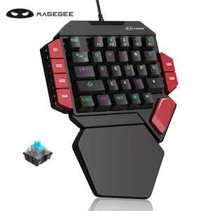 MageGee Left Handed Keyboard 40 Percent  Professional Gaming Keyboard, Backlit 35 Keys Mini Wired Mechanical Keyboard with Blue Red Black Switch for PC Gamer, Support 6 Macro Keys