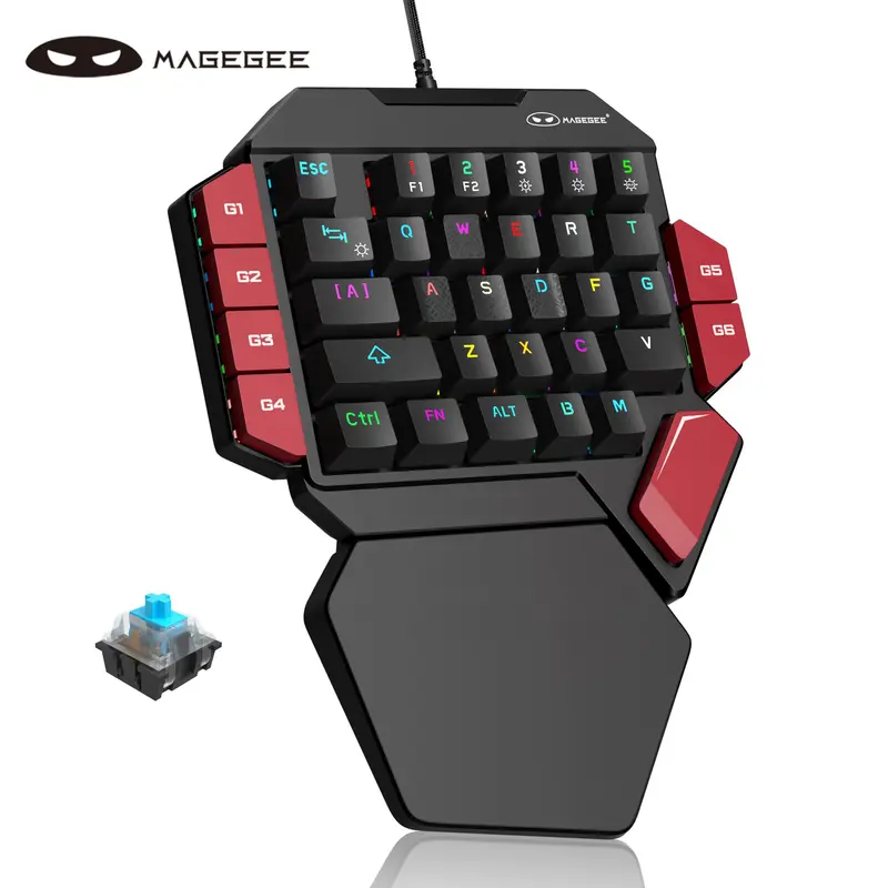 MageGee Left Handed Keyboard 40 Percent  Professional Gaming Keyboard, Backlit 35 Keys Mini Wired Mechanical Keyboard with Blue Red Black Switch for PC Gamer, Support 6 Macro Keys