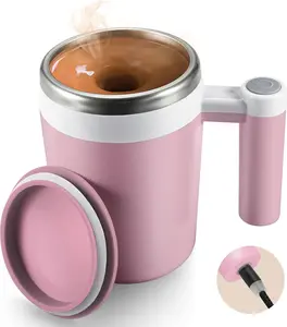 Self Stirrin Coffee Mu: Rechareable Automatic Self Stirrin Mu with Manetic Stirrer and Lid,Travel Coffee Cup for Milk/Cocoa/Office/Travel/ ifts 13oz(Pink)
