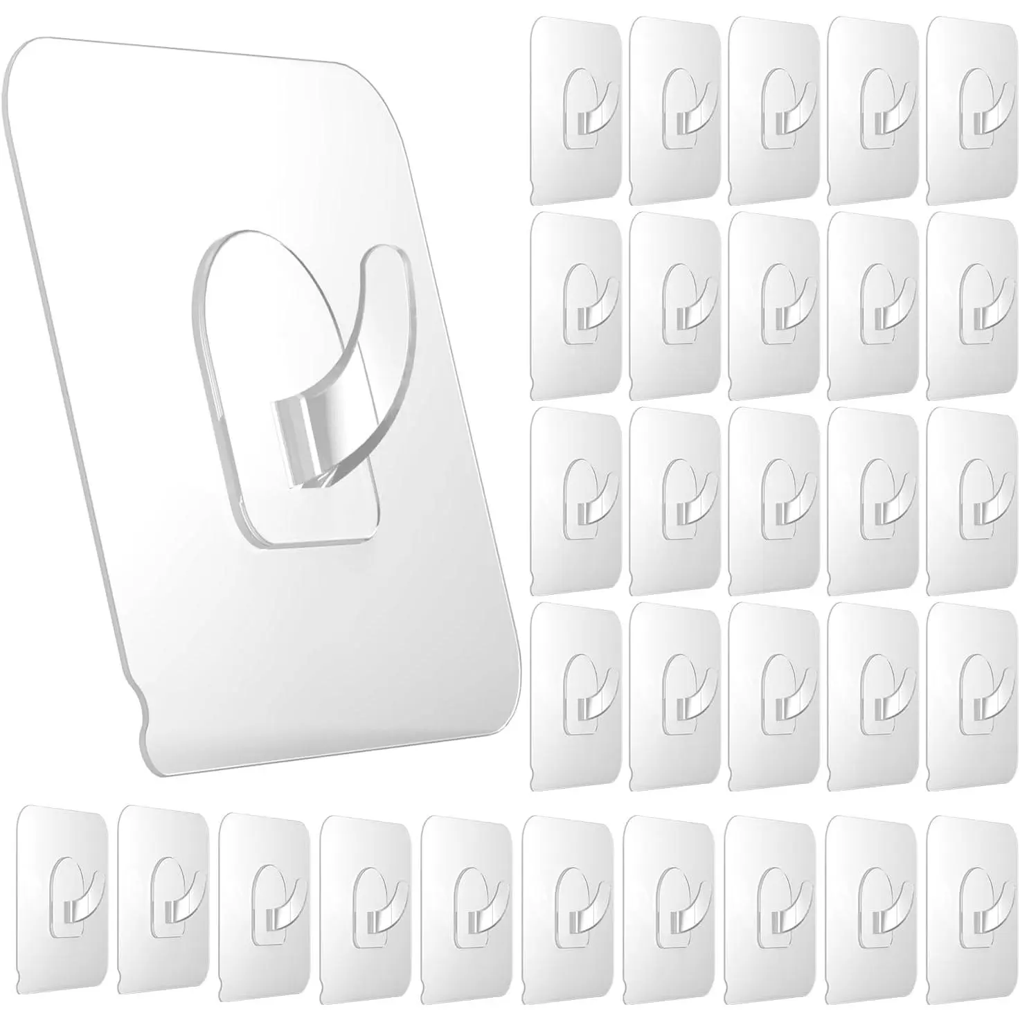 30 Pack Adhesive Hooks for Hanging, 22lb Heavy Duty Wall Hooks, Clear Plastic Sticky Utility Hook for  Kitchen Bathroom Office Use