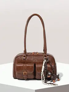 A niche and personalized retro exquisite armpit bag with multiple pockets, creating a fashionable atmosphere. It is decorated with sausage and puppy pendants and is suitable for daily commuting, dating, and gatherings, Shoulder Bag Purse