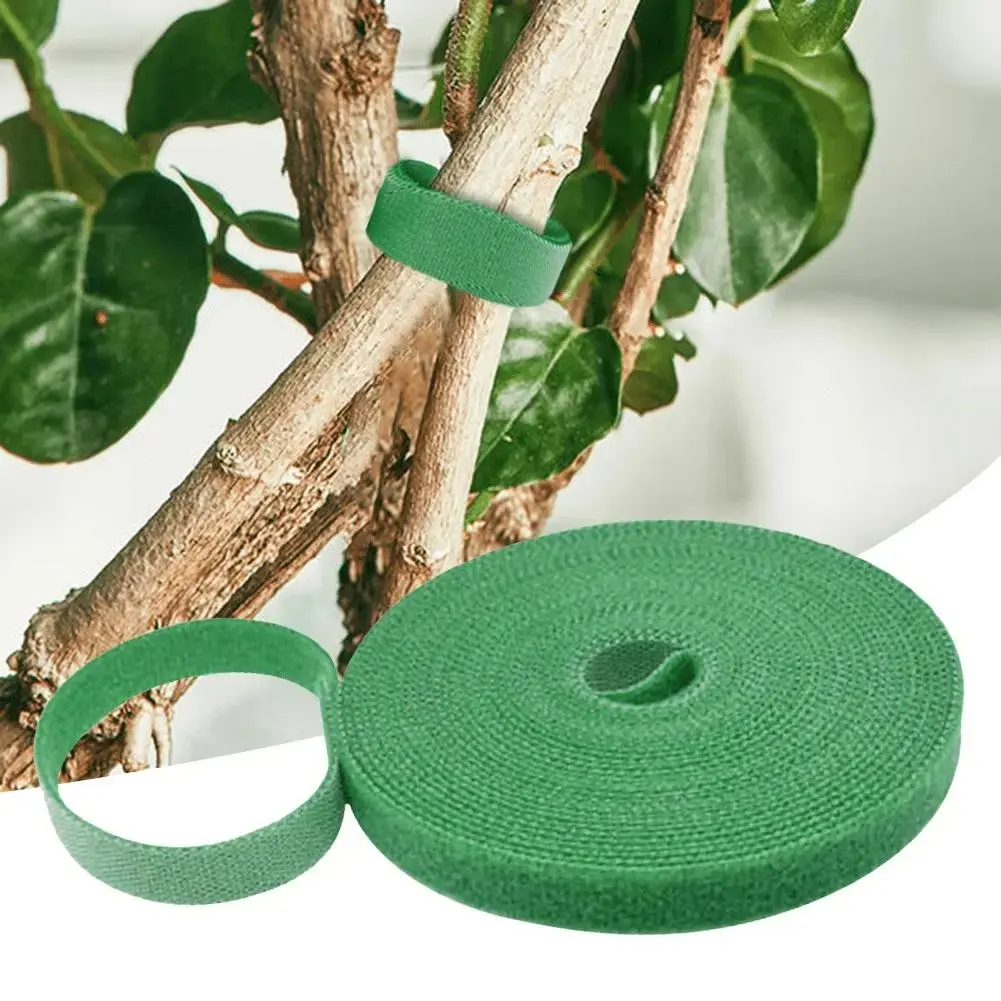 Green Garden Plant Ties Roll, Reusable Hook Loop Plant Support Tape for Tomatoes, Vines & Climbing Plants, Nylon Garden Twine for Bamboo Stakes, Outdoor Garden Supplies & Accessories