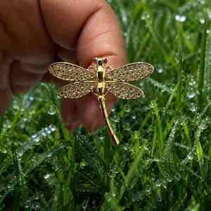 14K Gold Plated Dragonfly Adjustable Ring for Women Luxury Crystal Statement Ring