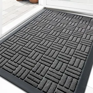 Front Door Mat Outside Entrance 29.5x17, Absorbent, Heavy Duty Sturdy Natural Rubber Doormat Indoor Outdoor, Stain and Fade Resistant, Non-Slip Backing Low Profile Floor Mat for Entryway, Grey