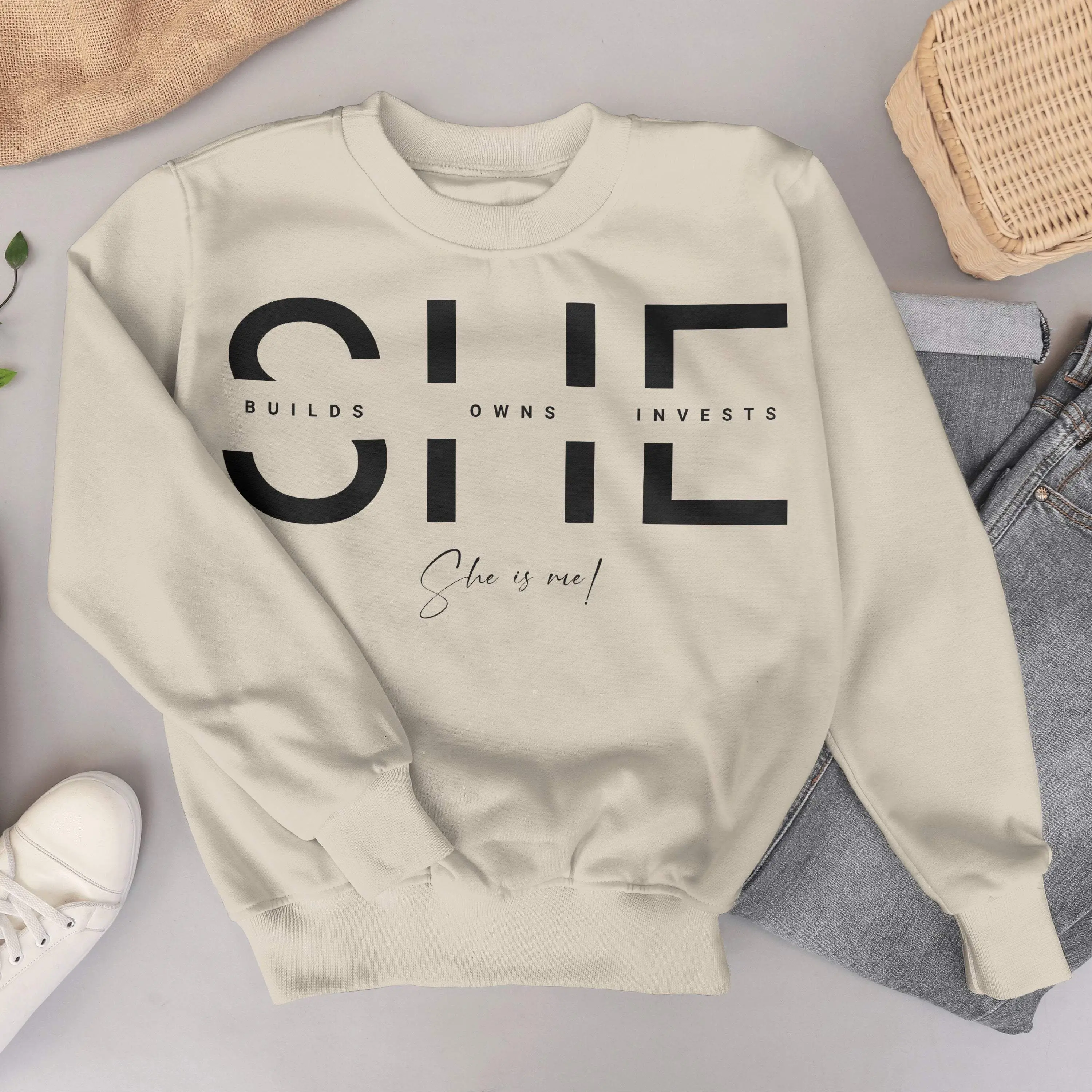 SHE Women's White Bella Canvas Crewneck Sweatshirt - 3 Colors