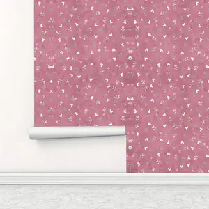 Romantic   Heart Floral Pattern Wallpaper, 1 Count Waterproof Removable Wall Sticker, Self-adhesive Wallpaper for Home Living Room Kitchen Bedroom Dormitory