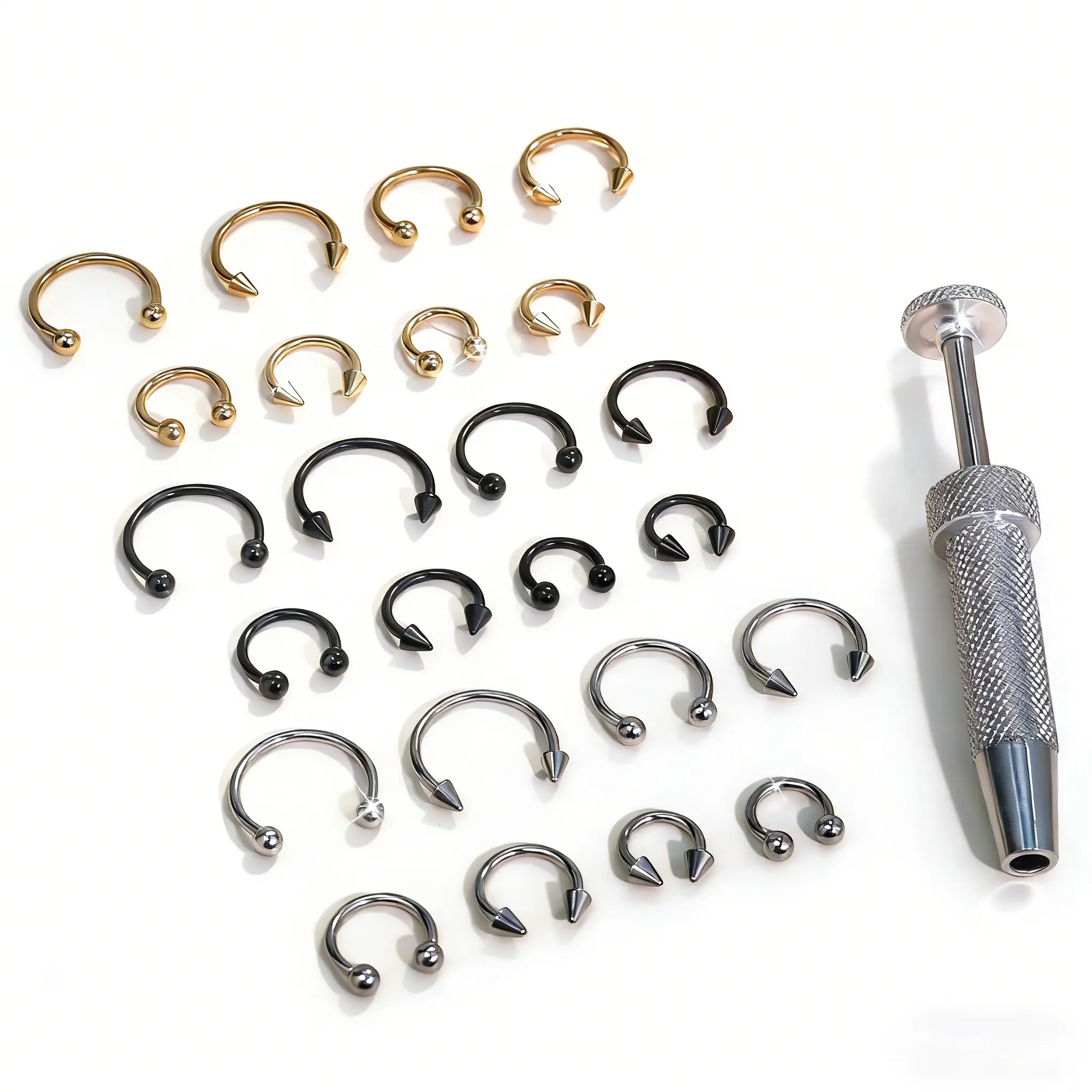 16G Surgical Steel Horseshoe Hoop Septum Ring - Screw-On Body Piercing Jewelry with 4-5mm Ball/Spike Tops, Nose Rings Hoops, Cartilage Earring for Multi-Piercing Effect Nose, Orbital Piercings, Septum Piercing, Multi-Piercing Effect Piercing Jewelry