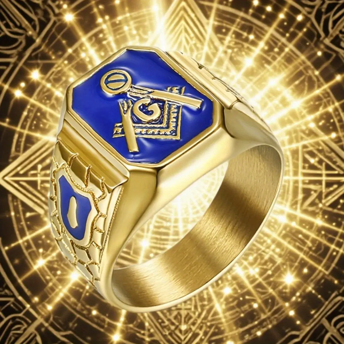 Men's Punk-Style Stainless Steel Metal Ring - 1pc Geometric Solid Metal Freemason AG Totem Drip-Oil Design, Daily Wear Fashion Costume Jewelry for Gifting, Metal Rings, Geometric-Shaped Rings
