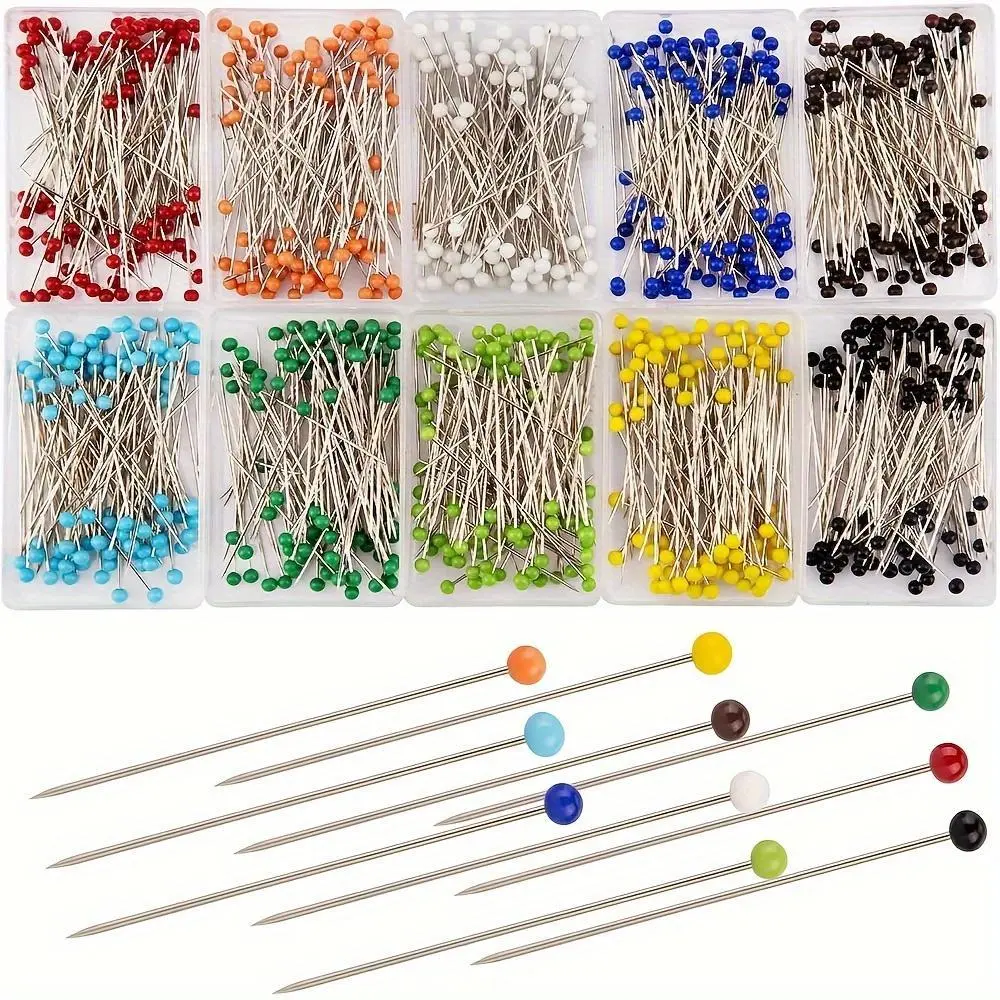 [Heat Resistant] Colorful Pins with Head | Pack of 100 Pins | 38mm Stainless Steel Glass Head | Heat Resistant Fine Needles | for Sewing, Quilting and Crafts, Jewelry Making Sewing Tools