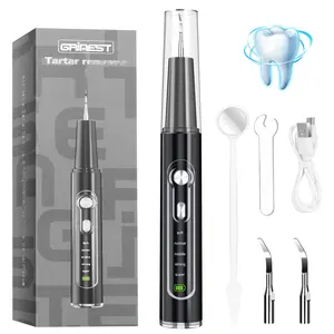 Grinest Oral Plaque/Tartar Remover for Teeth, Electric Tooth Cleaner Tartar Remover for Teeth with LED Light,5 Modes Rechargeable Teeth Cleaning Kit with Dental Tools, 3 Replaceable Heads Pet Safe Use Removable Adjustable