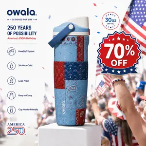 [70% OFF] OWALA 30oz "Common Threads" America’s 250th Birthday Limited Edition Insulated Stainless Steel Water Bottle, Leakproof BPA-Free Straw Tumbler