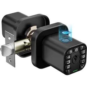 Fingerprint Door knob,  Biometric Door Lock with Keypad, Keyless Entry Code Door Knob,  & Weatherproof , Auto Lock ,Voice Navigation, For Bedroom, Gate,Office -Matte Black