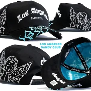 Los Angeles Dandy Club Black Snapback Hat with Angel Wings Design and Teal Interior