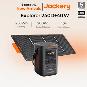 Jackery Explorer 240D Power Bank, 256Wh LiFePO4 battery, 200W DC output (with portable cable), 3 USB-C ports and 1 USB-A port, 2-in-1 USB-C wrist strap cable, supports fast charging for outdoor use, travel, and emergencies [Summervibes]